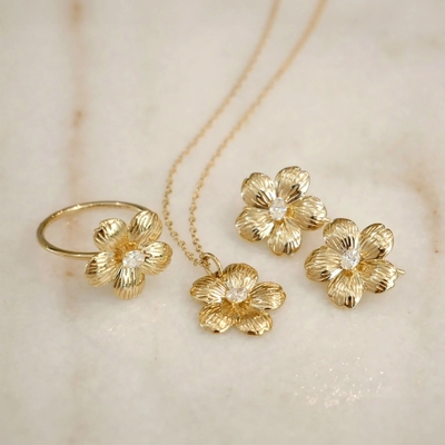 925 Sterling Silver Material Type Gold Plated Dainty Cherry Blossom Flower Pendants