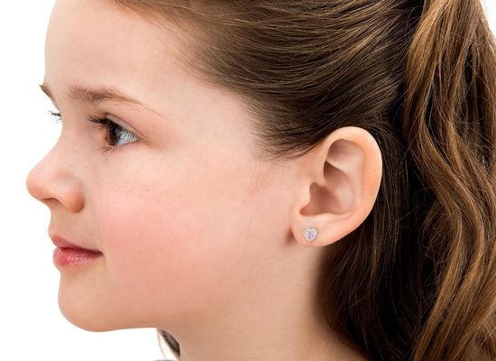 گوشوارههای میخی نقره استرلینگ 925 با طرح قلب و نگینهای صورتی و سفید CZ با روکش پاوه برای جواهرات ظریف کودکان