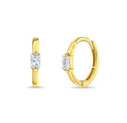14K طلا 10mm Baguette برش گلابی مکعب زرکون گوشواره های بچه ها Hoop با 50PRS MOQ