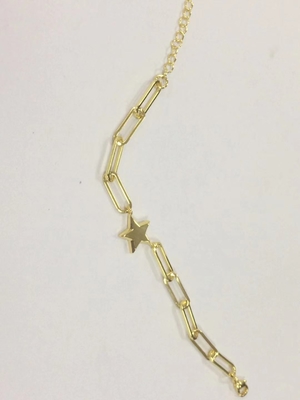 925 Sterling Silver Tiny Star Charm Bracelet with 18K Gold Plating and 12mm Star Charm