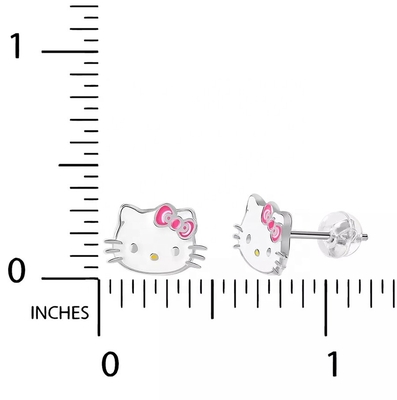 گوشواره های طلایی 18K Hello Kitty برای دختران در 925 Sterling Silver