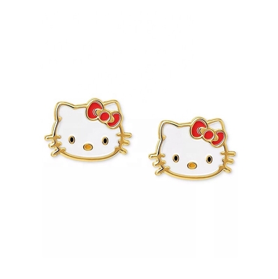 گوشواره های طلایی 18K Hello Kitty برای دختران در 925 Sterling Silver