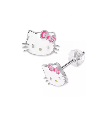گوشواره های طلایی 18K Hello Kitty برای دختران در 925 Sterling Silver