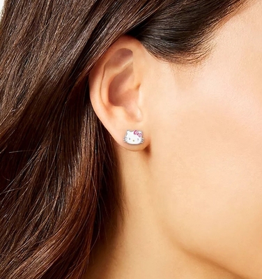 گوشواره های طلایی 18K Hello Kitty برای دختران در 925 Sterling Silver