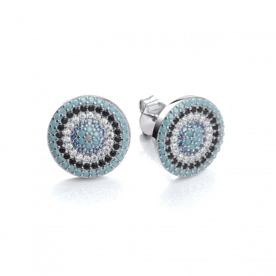 دایره زیرکون 18K طلا پوشانده شده دست ساز میکرو Pave CZ چشم ترکیه طراحی استود گوشواره 925 نقره ای