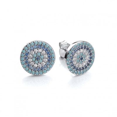 دایره زیرکون 18K طلا پوشانده شده دست ساز میکرو Pave CZ چشم ترکیه طراحی استود گوشواره 925 نقره ای