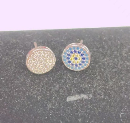 دایره زیرکون 18K طلا پوشانده شده دست ساز میکرو Pave CZ چشم ترکیه طراحی استود گوشواره 925 نقره ای