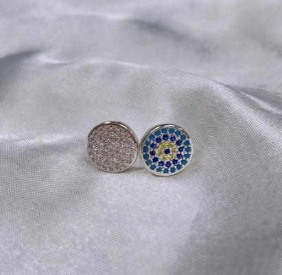 دایره زیرکون 18K طلا پوشانده شده دست ساز میکرو Pave CZ چشم ترکیه طراحی استود گوشواره 925 نقره ای