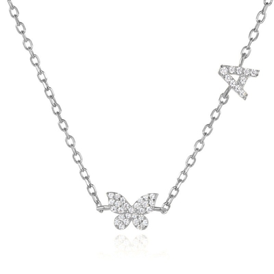 گردنبند مینی 18K طلای سفید مایکرون Pave CZ پروانه 925 استرلینگ نقره معلق