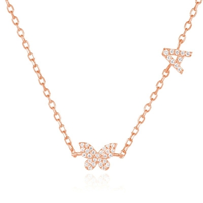 گردنبند مینی 18K طلای سفید مایکرون Pave CZ پروانه 925 استرلینگ نقره معلق
