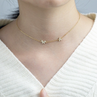 گردنبند مینی 18K طلای سفید مایکرون Pave CZ پروانه 925 استرلینگ نقره معلق