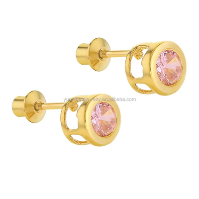 دست سازي 4mm شفاف CZ طلايي طلايي گوشواره هاي بچه ها 925 جواهرات نقره اي