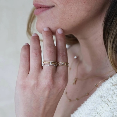 ماده داغ 18K طلا شده نصف ابدیت قابل جمع و جور 925 نقره ای زنانه