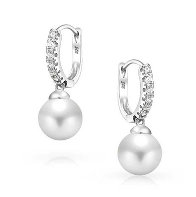 گوشواره های 10MM Pearl Cubic Zirconia Dangle OEM گوشواره های CZ Dangle Drop
