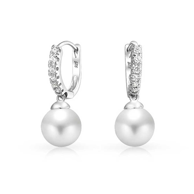 گوشواره های 10MM Pearl Cubic Zirconia Dangle OEM گوشواره های CZ Dangle Drop