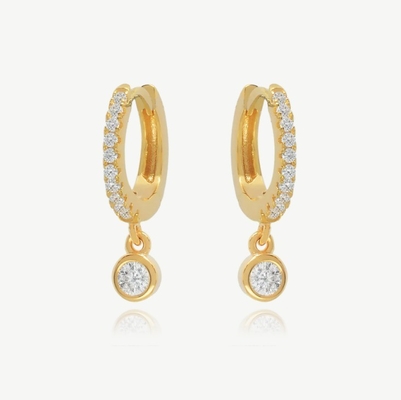 18K طلا شده S925 نقره کوچک Huggies تک بیزل سنگ حلقه گوشواره برای زنان