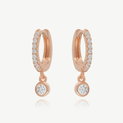 18K طلا شده S925 نقره کوچک Huggies تک بیزل سنگ حلقه گوشواره برای زنان