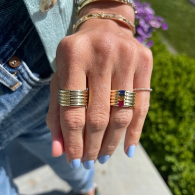 18K طلايي رنگين قوس قزح باگيت برش CZ چند مد 925 استرلينگ نقره زن حلقه
