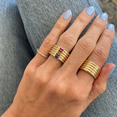 18K طلايي رنگين قوس قزح باگيت برش CZ چند مد 925 استرلينگ نقره زن حلقه
