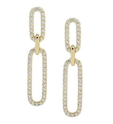 سفید مکعب CZ 18K طلای پوششی Pave Link Drop گوشواره ها زنان مزی