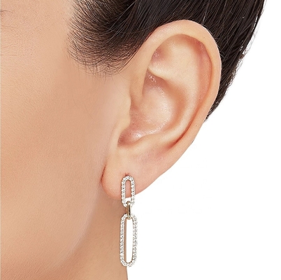 سفید مکعب CZ 18K طلای پوششی Pave Link Drop گوشواره ها زنان مزی