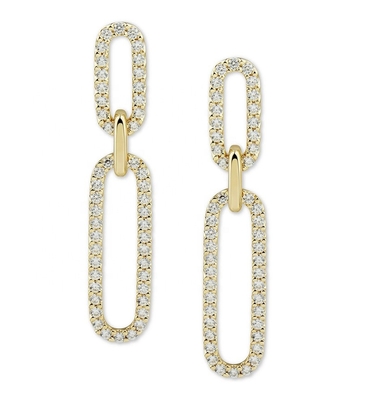 سفید مکعب CZ 18K طلای پوششی Pave Link Drop گوشواره ها زنان مزی
