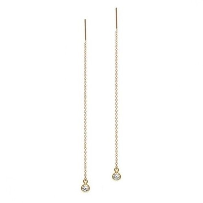 925 استرلینگ نقره ساده 18K طلا زنانه Bezel قطره زنجیر رشته گوشواره