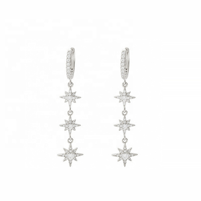 گوشواره های طلایی 925 نقره ای برازیلی Starburst Long Dangle Hoop برای زنان