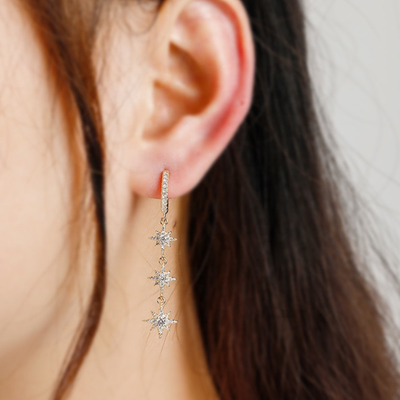 گوشواره های طلایی 925 نقره ای برازیلی Starburst Long Dangle Hoop برای زنان
