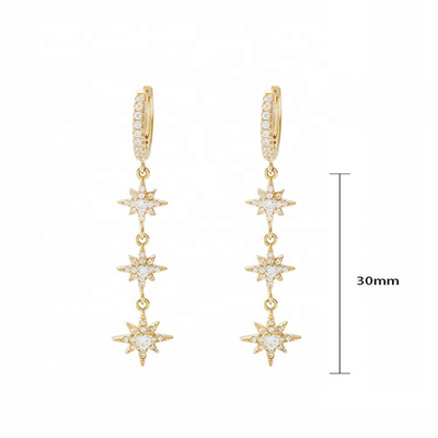 گوشواره های طلایی 925 نقره ای برازیلی Starburst Long Dangle Hoop برای زنان