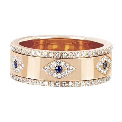 رنگ آبی سفیر سفید CZ چشم زنان Eternity Band Brass Eternity Ring برای زنان