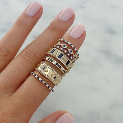رنگ آبی سفیر سفید CZ چشم زنان Eternity Band Brass Eternity Ring برای زنان