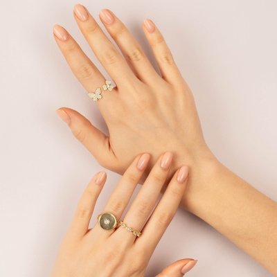925 استرلينگ نقره ساده 18K طلا Vermeil Prong تنظیم عصاره ابديت حلقه بانوان نازک