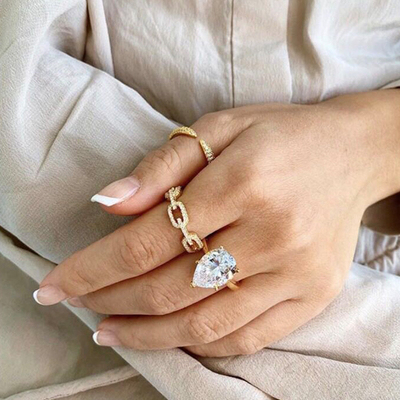 925 استرلینگ نقره ای حلقه زنجیره ای 18K زنانه حلقه های زرکونیا مکعب