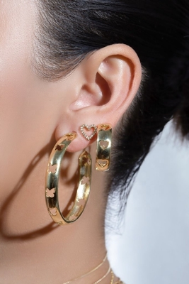 طلايي / مس / 925 استرلينگ نقره ای گوشواره های قلب با اندازه قلب CZ 8mm