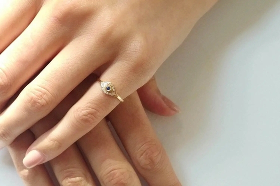 925 Sterling Silver Evil Eye Diamond Band Ring با نقره پوششی سبک کلاسیک