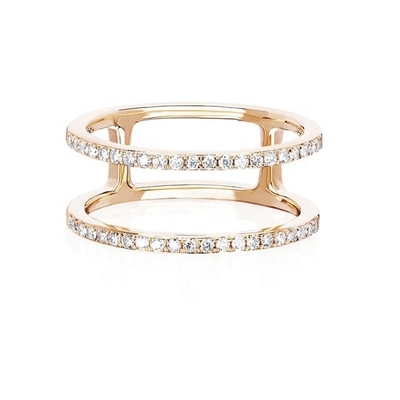 رنگ سفید CZ دو ردیف حلقه های قابل جمع و جور طلا 18K Plated Real 925 Sterling Silver Crystal Cubic Zircon جواهرات