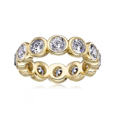 کلاسيک در 18K طلايي بيزل تنظیم CZ ابدیت باند 925 استرلينگ حلقه نقره