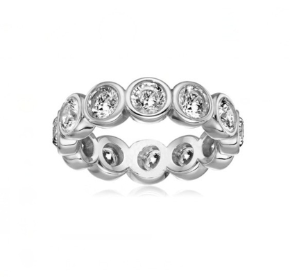کلاسيک در 18K طلايي بيزل تنظیم CZ ابدیت باند 925 استرلينگ حلقه نقره