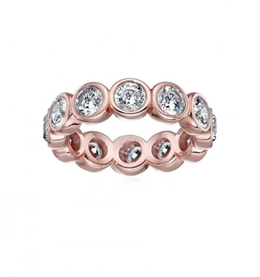 کلاسيک در 18K طلايي بيزل تنظیم CZ ابدیت باند 925 استرلينگ حلقه نقره