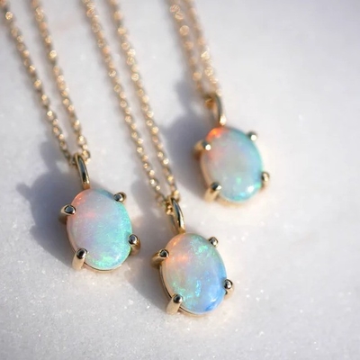 دست ساز 18K طلا پوشانده Pendant Prong تنظیم سنگ اپال 925 نقره گردنبند