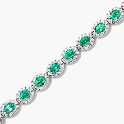 5.7mm عرض زيرکون دستبند تنيس بيضوي زمردي سفيد 14K طلا دستبند زنان