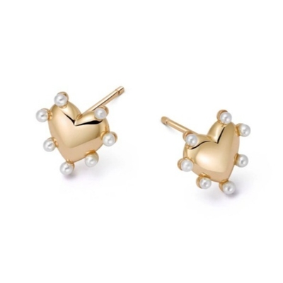 شکل قلب مروارید گوشواره های دست ساز در 925 نقره 14K طلا برای دختران مد جواهرات زیبا