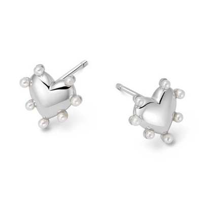 شکل قلب مروارید گوشواره های دست ساز در 925 نقره 14K طلا برای دختران مد جواهرات زیبا