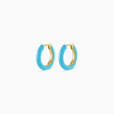 لوگو سفارشی Chunky 18K Gold Plated Hoop رنگ ترکوئزی زینتی رنگ 925 Sterling Silver Huggies گوشواره ها