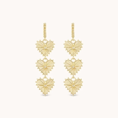 دست سازي 14K طلايي پوشيده Dangle Multi Huggies قلب طلايي گوشواره ها