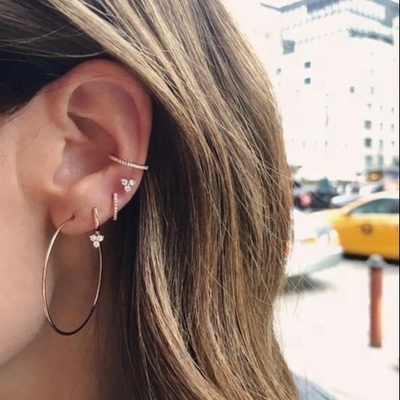 14K طلا گلدان مینی Huggie الماس سه قطره گوشواره نقره جواهرات مواد اصلی