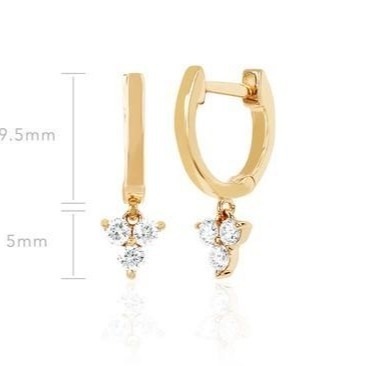14K طلا گلدان مینی Huggie الماس سه قطره گوشواره نقره جواهرات مواد اصلی