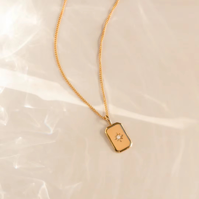گردنبند مستطیل ستاره کوچک 925 استرلینگ نقره ای طلا برای کودکان