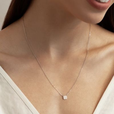 گردنبند 18K طلا شده 925 استرلینگ نقره مربع مکعب زرکونیا